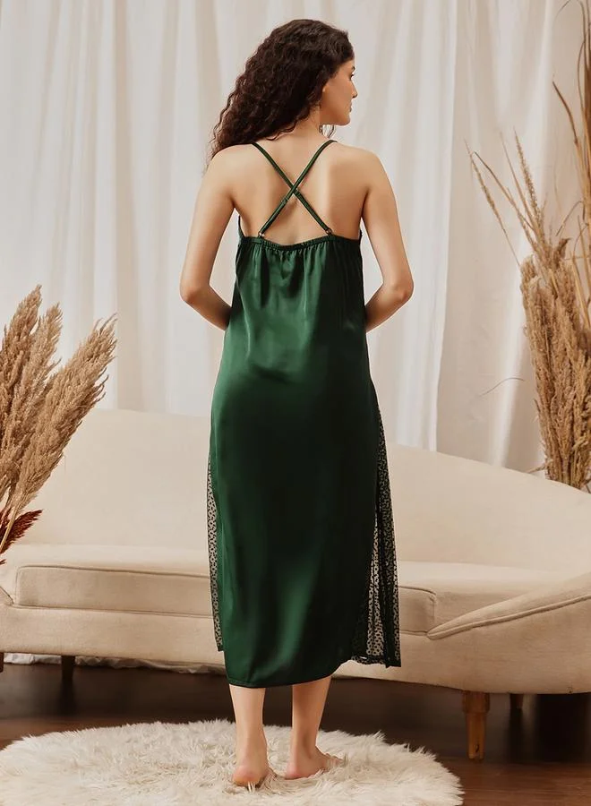 Clovia Pack of 2 - Lace Trim Satin Robe and Slip Dress